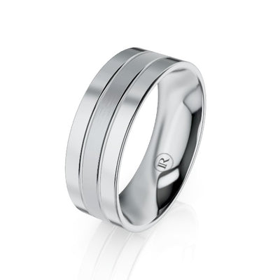 Dual Grooves Brushed Centre Platinum Wedding Ring