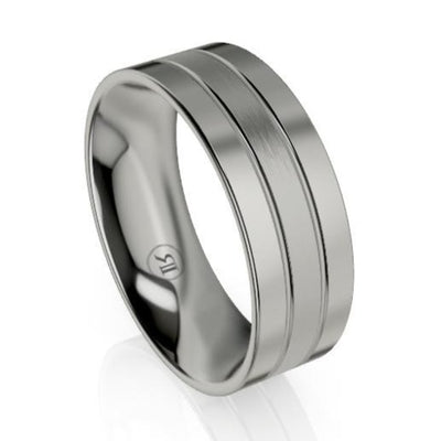 Flat Dual Grooved Titanium Wedding Ring