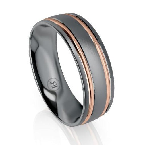Tantalum and Gold Dual Grooved Edge Mens Wedding Ring