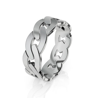 Chain Link Alternating Brushed and Polished Gold Mens Ring