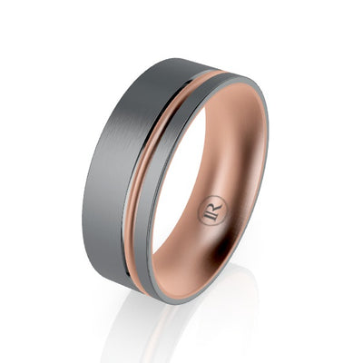 The Lewis Tantalum and Rose Gold Inner Sleeve Inlay Wedding Ring