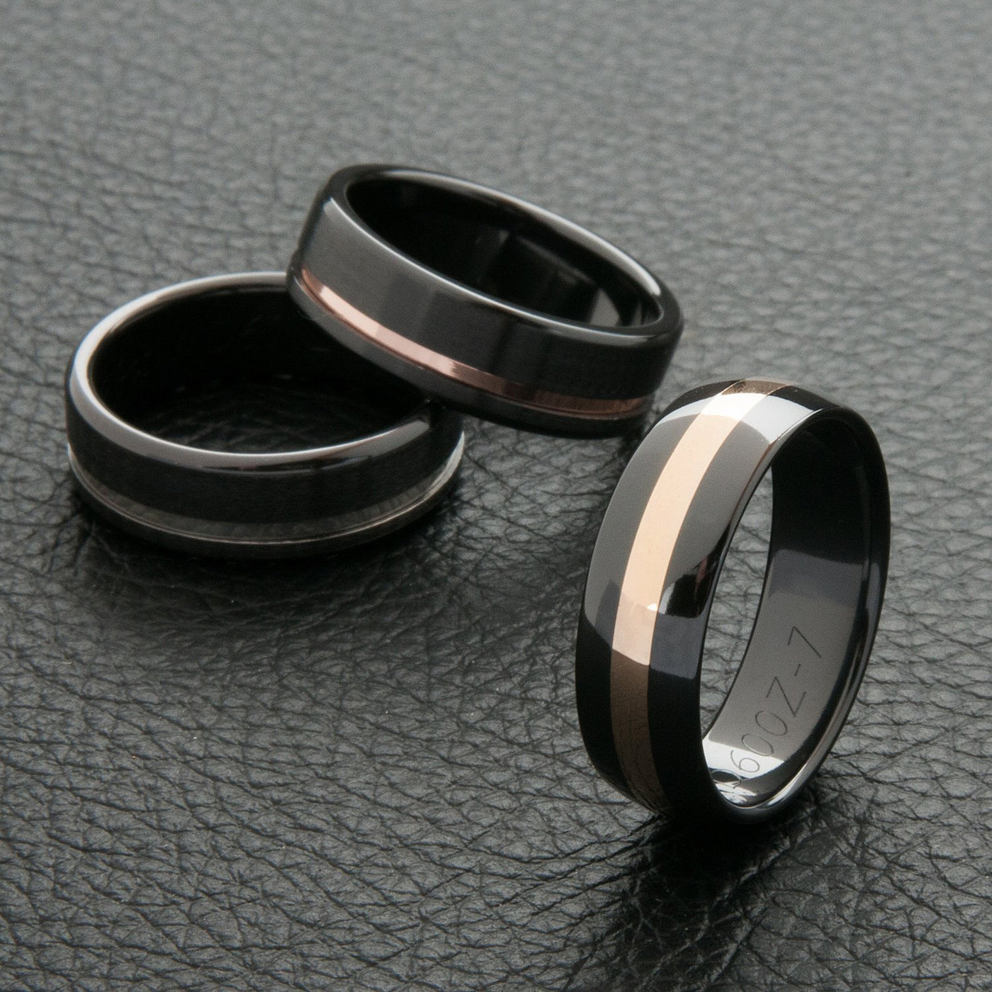 Custom Black Zirconium and Wide Yellow Gold Striped Ring