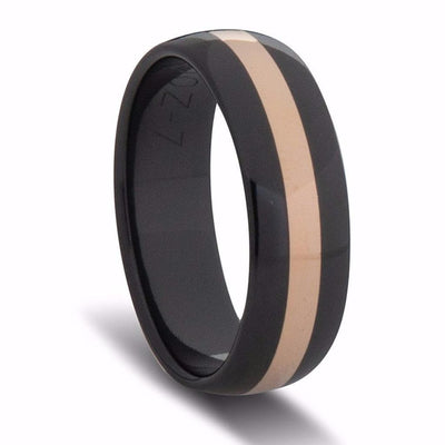 Custom Black Zirconium and Wide Yellow Gold Striped Ring