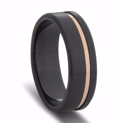 Custom Black Zirconium and Gold Striped Wedding Ring