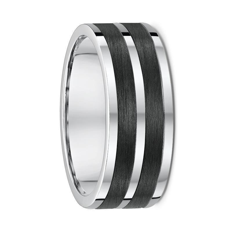 White Gold and Dual Carbon Fibre Striped Wedding Ring - 582B00G