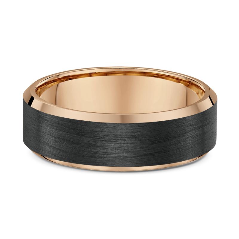 Bevelled Edge Rose Gold and Carbon Fibre Wedding Ring - 592B00