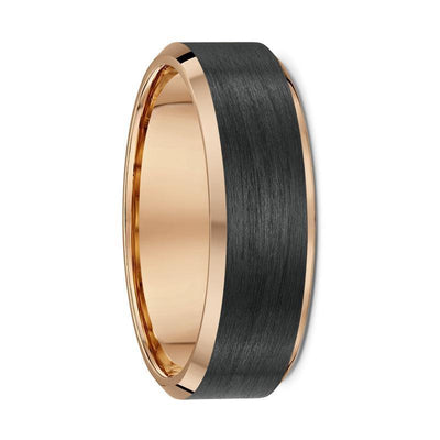Bevelled Edge Rose Gold and Carbon Fibre Wedding Ring - 592B00