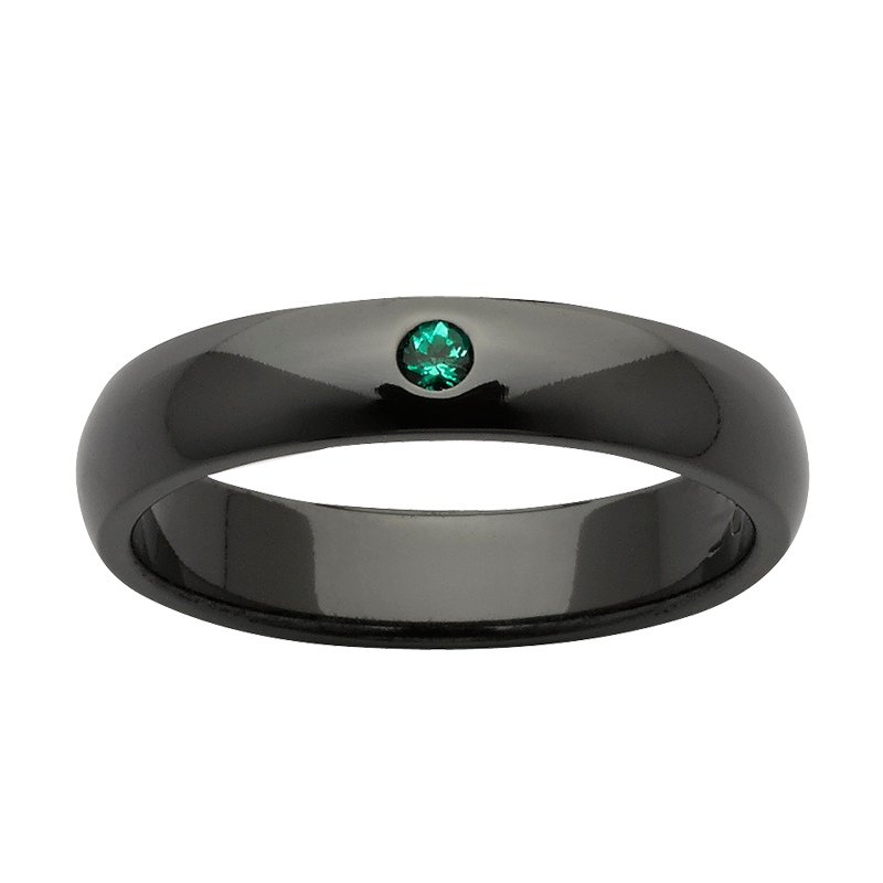 Custom Black Zirconium and Emerald Women's Ring