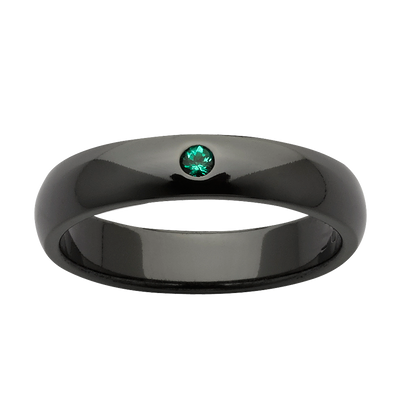 Custom Black Zirconium and Emerald Women's Ring