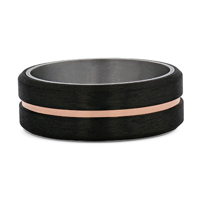 Tantalum Inner Sleeve with Carbon Fibre & Rose Gold Groove Wedding Ring
