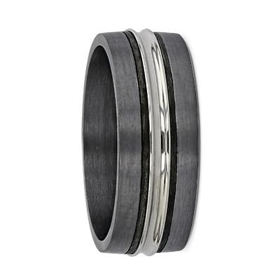 Tantalum with Carbon Fibre & White Gold Groove Wedding Ring