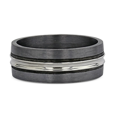 Tantalum with Carbon Fibre & White Gold Groove Wedding Ring