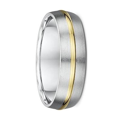 White Gold Men's Wedding Ring with Yellow Gold Striped Inlay