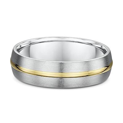 White Gold Men's Wedding Ring with Yellow Gold Striped Inlay