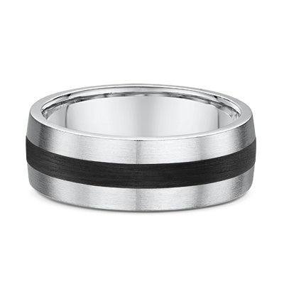 White Gold and Centre Striped Carbon Fibre Wedding Ring - 816A04