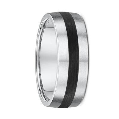 White Gold and Centre Striped Carbon Fibre Wedding Ring - 816A04