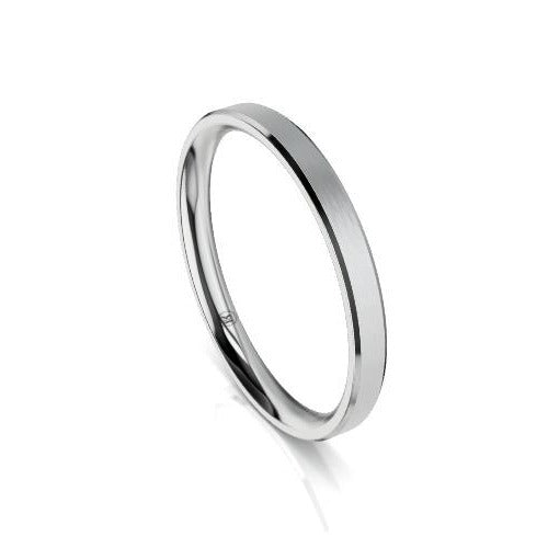 Women's Bevelled Edge Comfort Fit Wedding Ring (AS) - White Gold