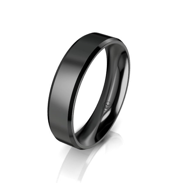 Bevelled Edge Black Zirconium Wedding Ring - Comfort Fit (AS)