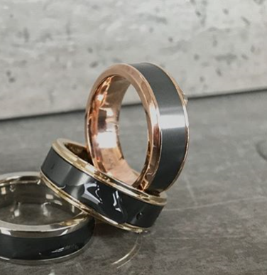 Elysium Kratos Black Diamond and 18 Carat Rose Gold Wedding Ring
