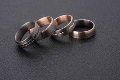 The Lewis Tantalum and Rose Gold Inner Sleeve Inlay Wedding Ring