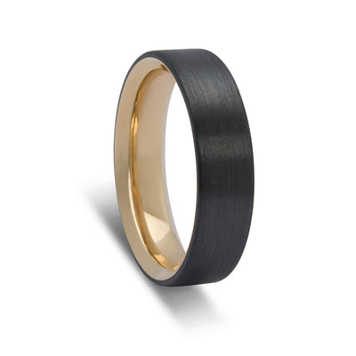 Custom Black Zirconium and Yellow Gold Inlay Wedding Ring