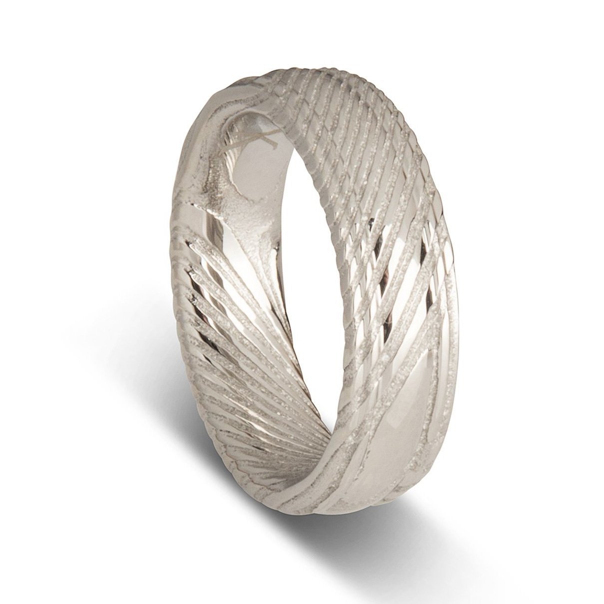 Custom Flat Damascus Steel Mens Wedding Ring