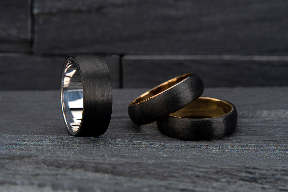White Gold and Carbon Fibre Round Wedding Ring - 656B00