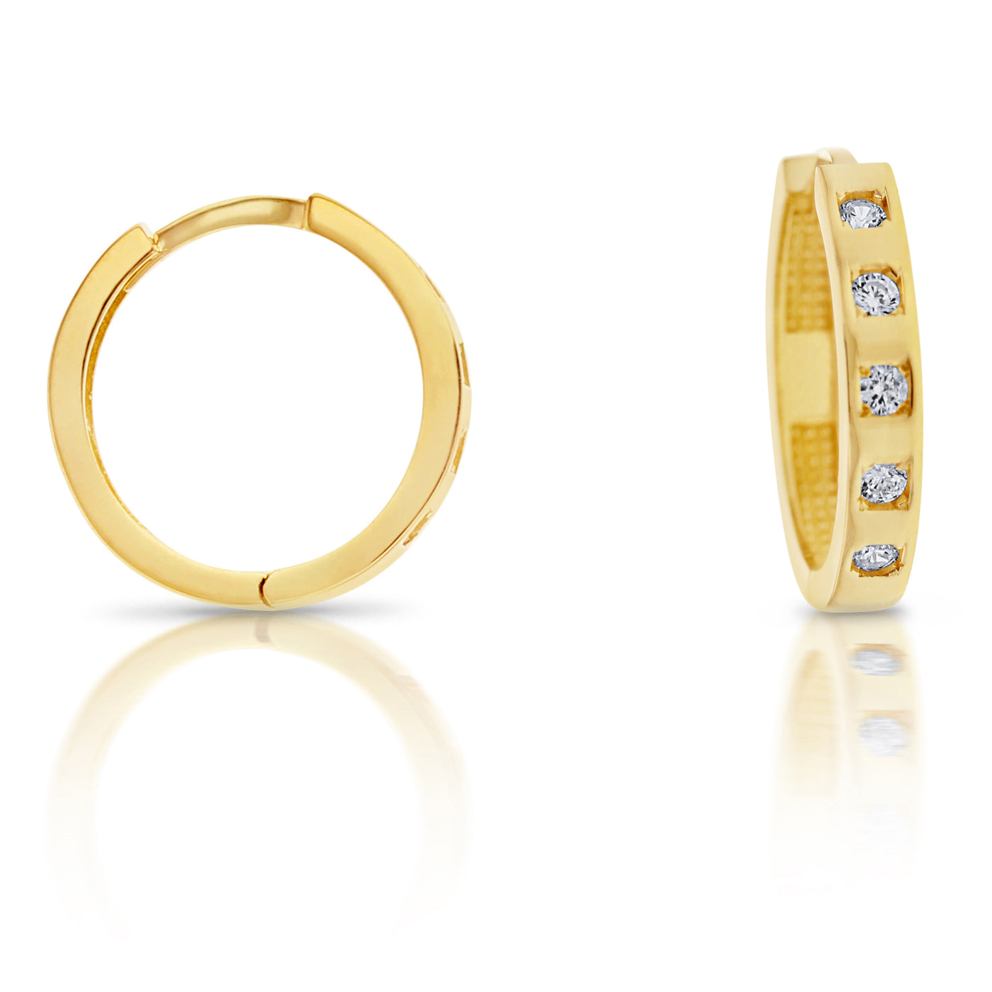 9ct Yellow Gold Square CZ Huggie Earrings