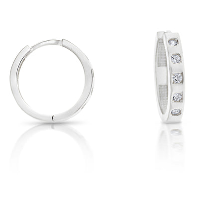 9ct White Gold Square CZ Huggie Earrings