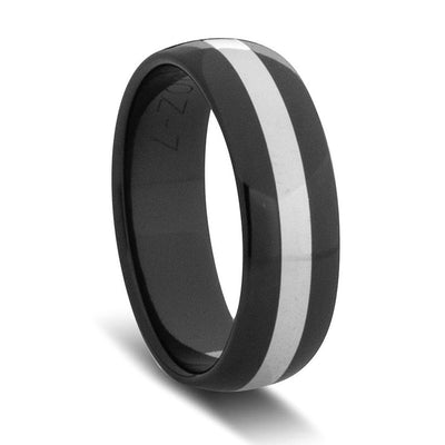 Custom Black Zirconium and Wide White Gold Striped Ring