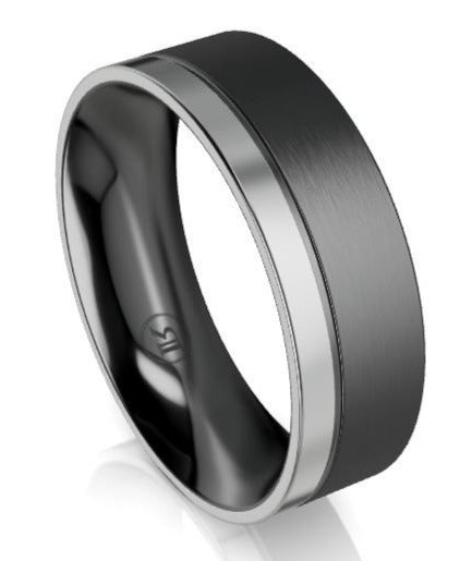 The Lawrence Black Zirconium and Grey Zirconium Edged Wedding Ring