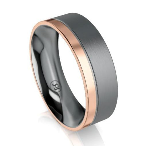 The Lawrence Tantalum and Polished Rose Gold Edged Wedding Ring