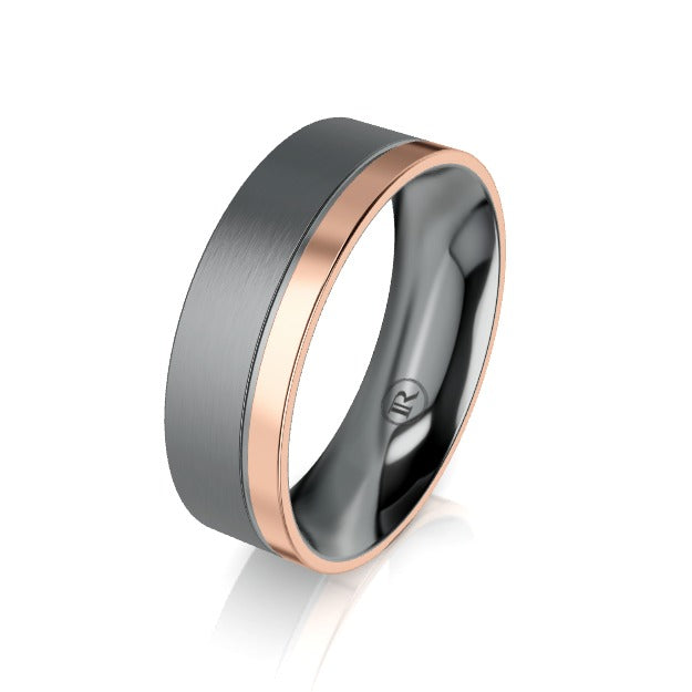 The Lawrence Tantalum and Polished Rose Gold Edged Wedding Ring