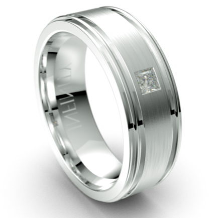 Dual Grooved Edge Diamond Platinum Wedding Ring