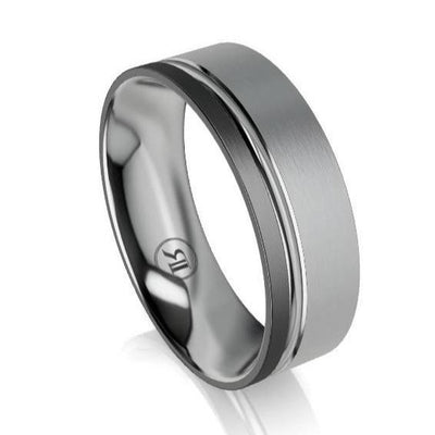 Grey Zirconium Grooved and Black Zirconium Edged Wedding Ring - Comfort Fit