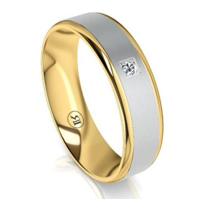 The Astley Two Tone White Gold Centered Diamond Mens Wedding Ring