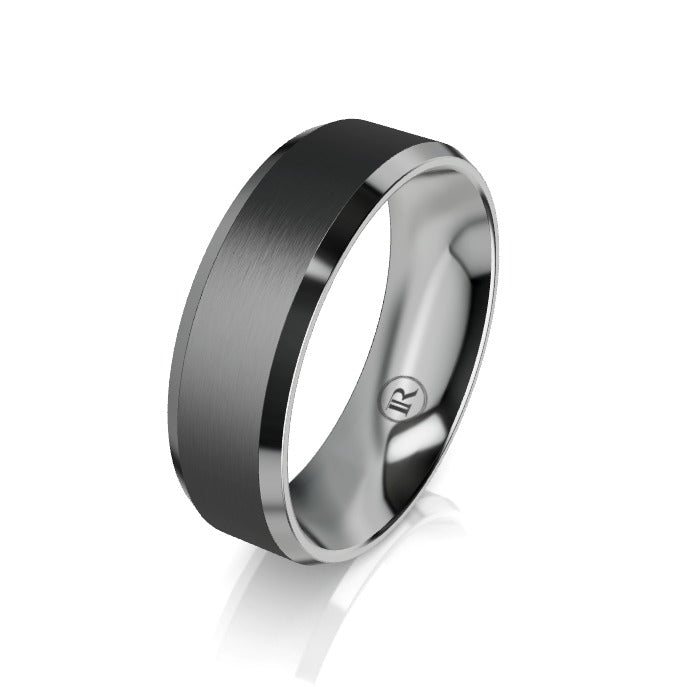 The Vanguard Black Zirconium and Grey Zirconium Bevelled Edge Wedding Ring