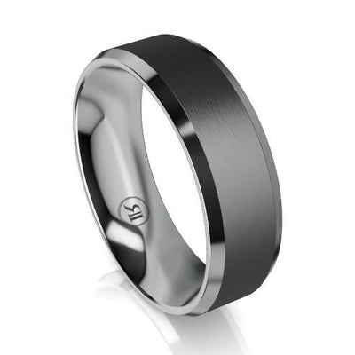 The Vanguard Black Zirconium and Grey Zirconium Bevelled Edge Wedding Ring