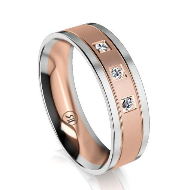 The Griffin Two Tone White Gold Edge Diamond Mens Wedding Ring
