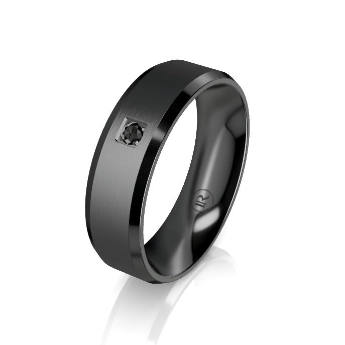 The Henry Black Zirconium with Bevelled Edge Black Diamond Wedding Ring
