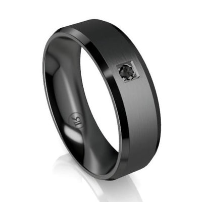 The Henry Black Zirconium with Bevelled Edge Black Diamond Wedding Ring