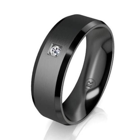 The Henry Black Zirconium Bevelled Edge White Diamond Wedding Ring