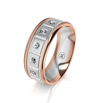 The Lancaster Two Tone White Gold Centered Diamond Mens Wedding Ring
