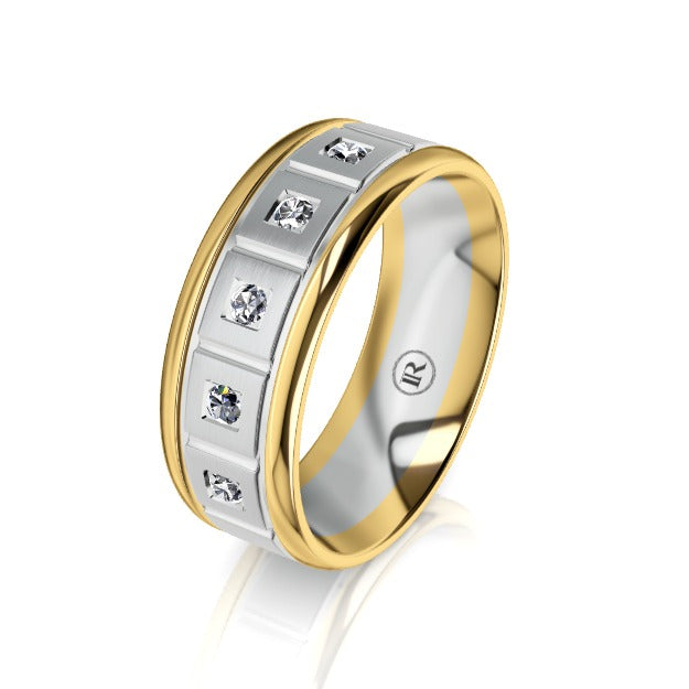 The Lancaster Two Tone White Gold Centered Diamond Mens Wedding Ring