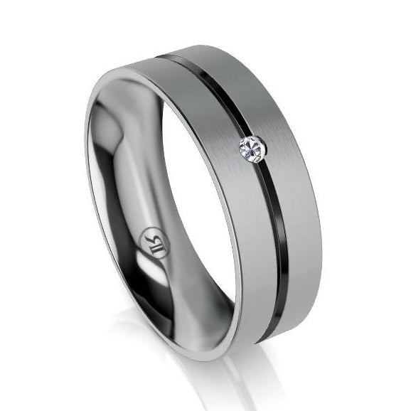 The Grey Zirconium with Black Zirconium Grooved Diamond Wedding Ring - Comfort Fit (IN1621D)