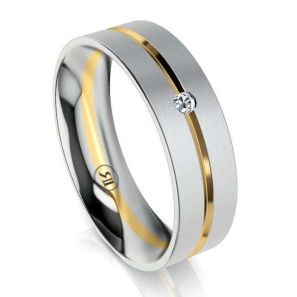 The Spencer Two Tone White Gold Edge Diamond Mens Wedding Ring