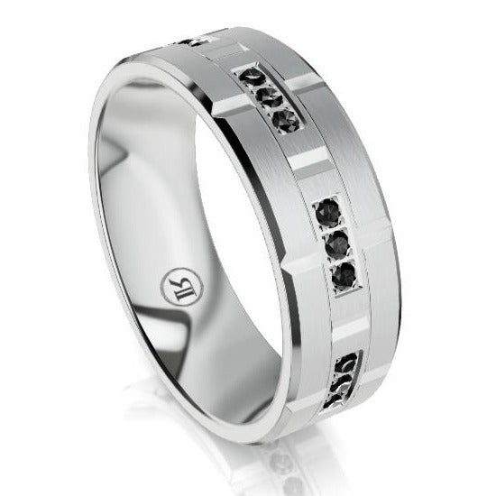 The Elliott White Gold & Black Diamond Mens Wedding Ring