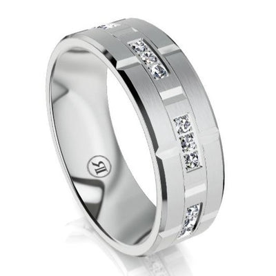The Elliott White Gold & White Diamond Mens Wedding Ring