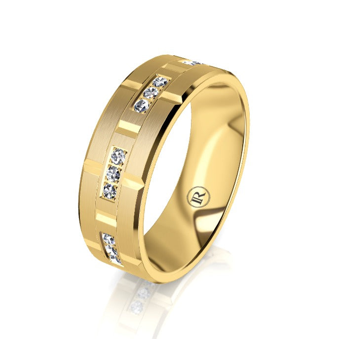 The Elliott Yellow Gold & White Diamond Mens Wedding Ring