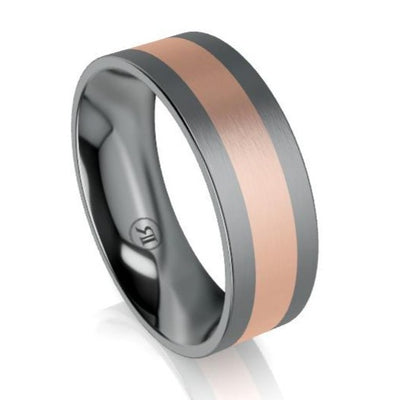 Tantalum and Flat Centre Stripe Gold Wedding Ring